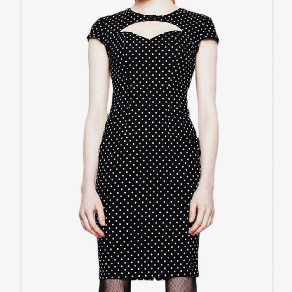 Hell Bunny Vixen Sandy Polka Dot Pencil Dress Black White Pin Up Size Small NWT